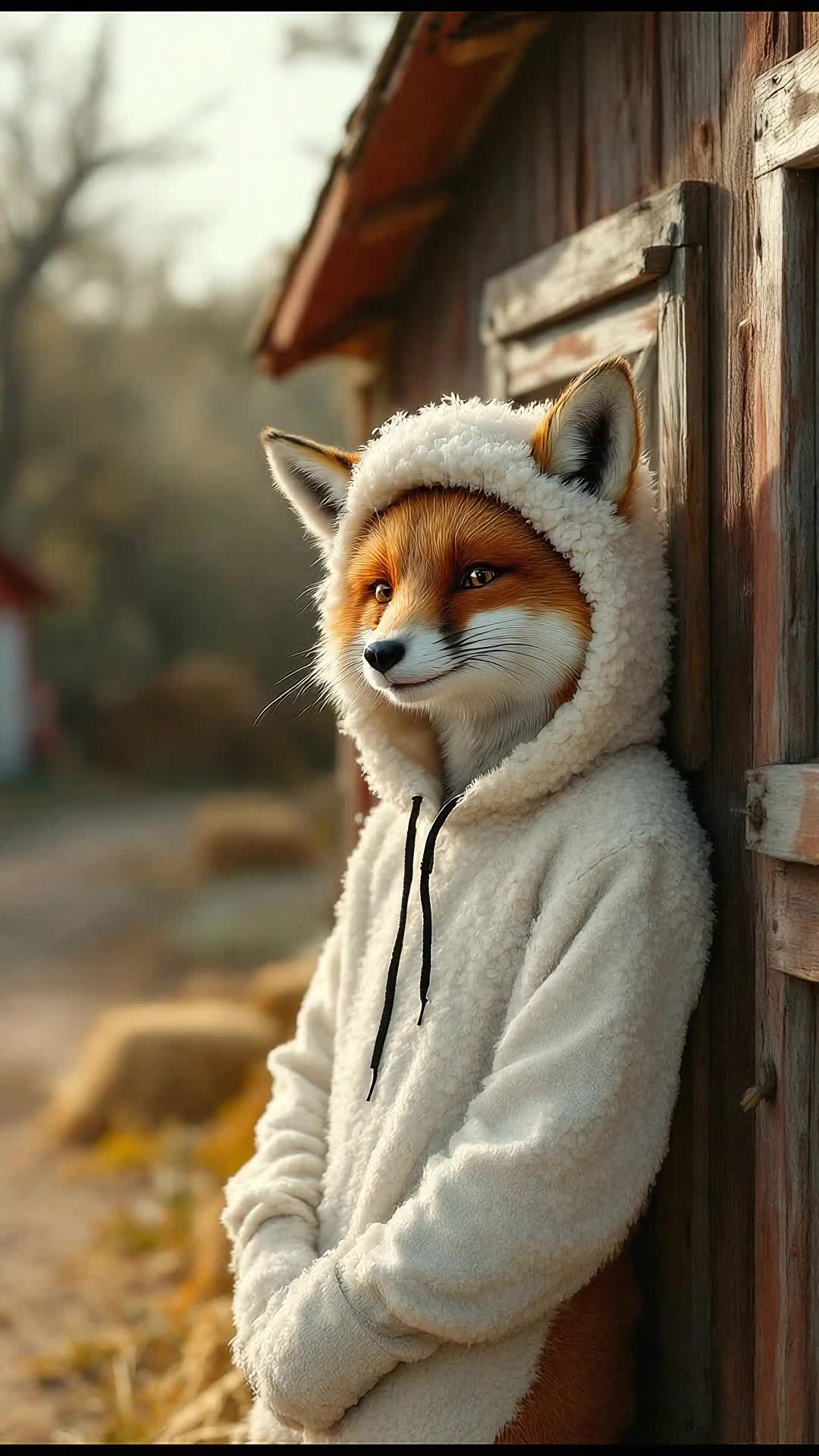 Smart Fox in Sheep Costume Ensures Safety Talking by Chicken Coop