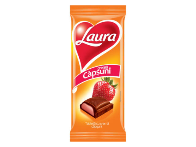 Ciocolata cu lapte umpluta cu crema (35%) de capsuni Laura 92g