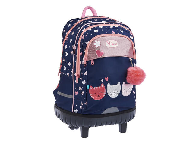 Ghiozdan troler Auchan, 2 compartimente, 26 l, 35 x 51 x 19 cm, model Pisica