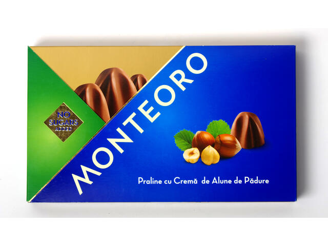 Praline de ciocolata cu lapte si crema de alune, fara zahar, 120 g Monteoro