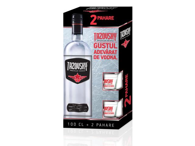 Pachet Tazovsky vodka 0.7L + 2 pahare cadou