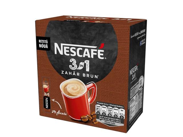 Nescafe 3 in 1 Zahar Brun mix de cafea instant 24 plicuri x 16.5 g