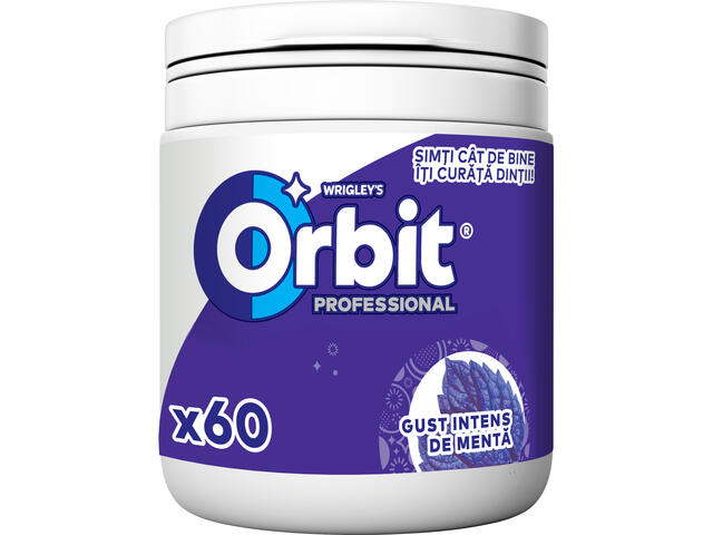 Orbit Professional Strong Mint guma de mestecat fara zahar cu arome de menta si mentol 60 buc 84 g