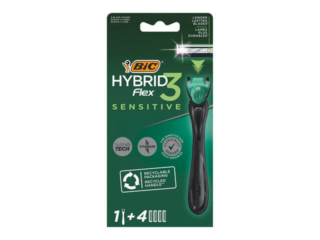 Aparat de ras reincarcabil hibrid pentru barbati BIC Flex3 Sensitive