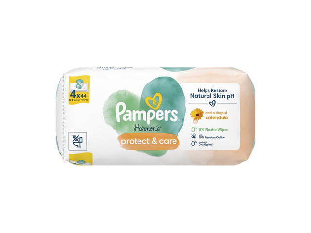 Servetele umede bebelusi Pampers Harmonie Protect & Care, cu galbenele, 4 pachete x 44, 176 bucati