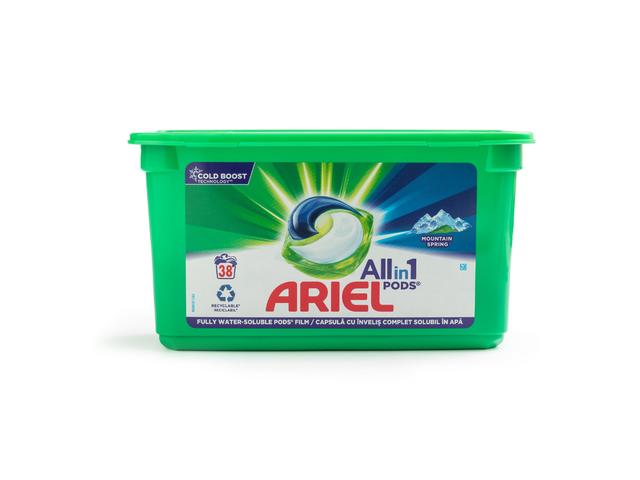 Detergent capsule Ariel All in One PODS Mountain Spring, 38 spalari