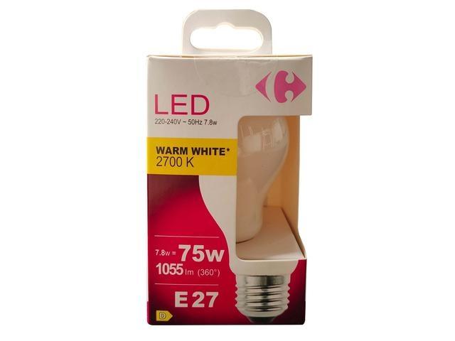Bec LED Carrefour, E27, 75 W, 1055 lm, 2700 K, Alb cald