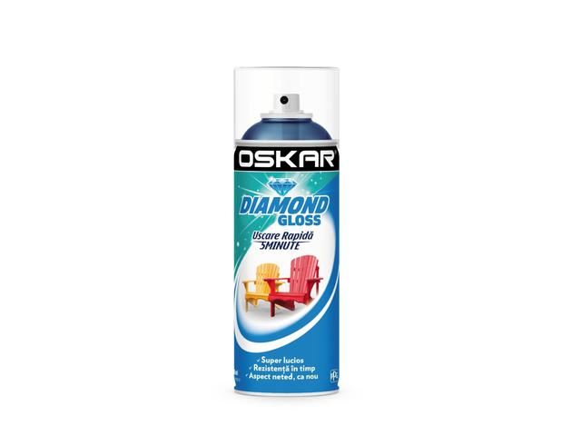 Vopsea spray pentru lemn / metal / ceramica Oskar Diamond Gloss, albastru RAL 5017, lucios, interior/exterior, 400 ml