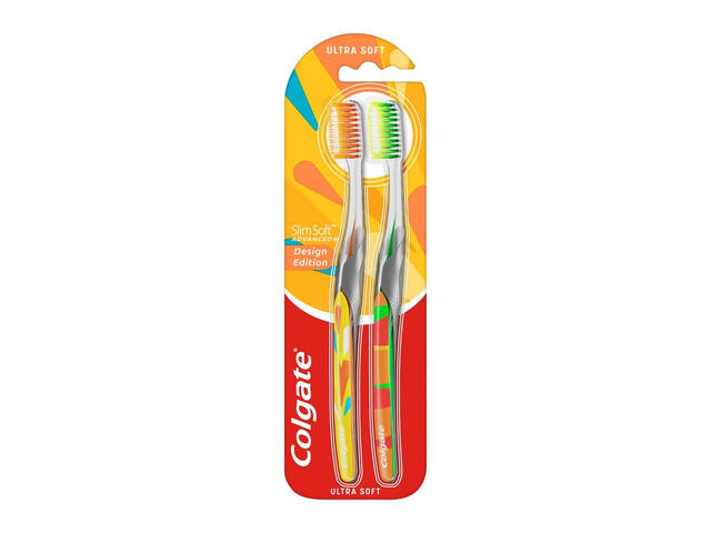 Pachet: 2 x Periuta de dinti Colgate Slim Soft Avanced Design Edition, cu peri moi si varfuri subtiri