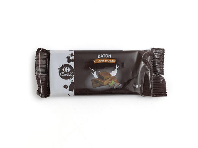 Baton cu lapte si cacao Carrefour Classic, 80g