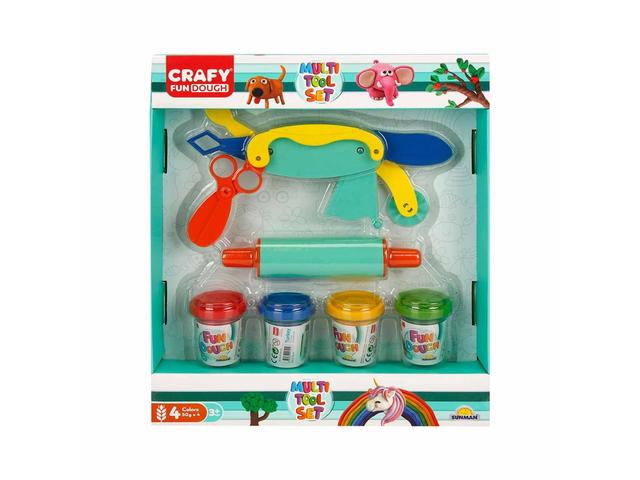 Set plastelina Crafy Fun Dough Multi Tool Set, 4 culori, Multicolor