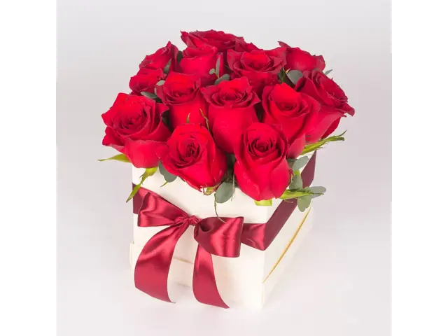 Cutie cu 15 trandafiri rosii