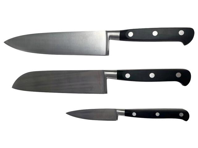 Set 3 cutite bucatarie Carrefour Home, Argintiu/Negru