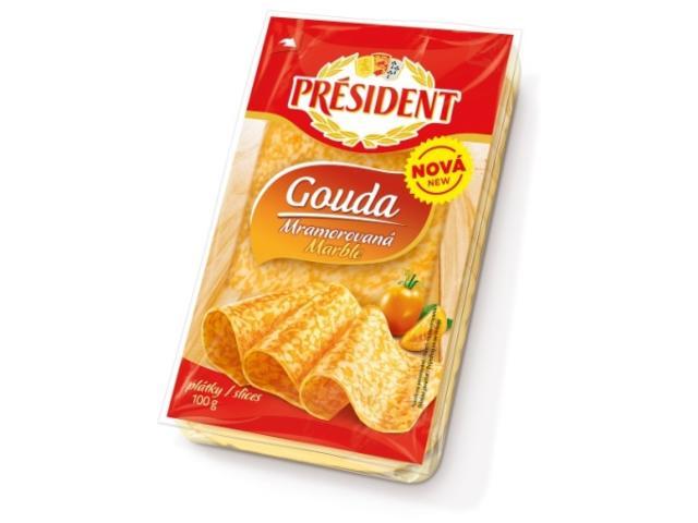 Président Brânză Gouda Marmorata Felii, Brânză Maturată Cu Pastă Semitare, 100G.