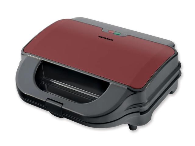 Sandwich maker Heinner SM-2H900BKS, 900 W, Placi detasabile, Grill, Waffles, Negru/Rosu