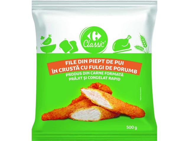 File Din Piept De Pui In Crusta Cu Fulgi De Porumb 500G Carrefour Classic