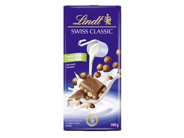 Lindt Swiss Classic tableta ciocolata cu lapte si alune de padure 100g