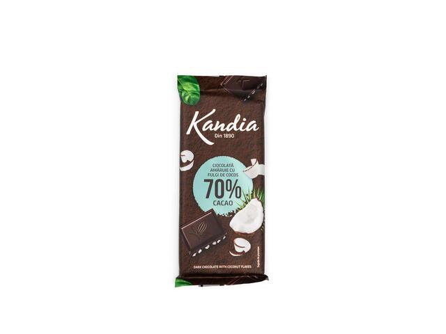 Kandia Ciocolata Amaruie cu fulgi cocos 70% cacao 80g