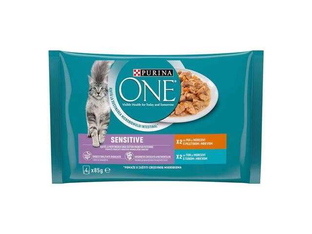 Purina One Sensitive Hrana umeda pentru pisici cu pui ton 4x85 g