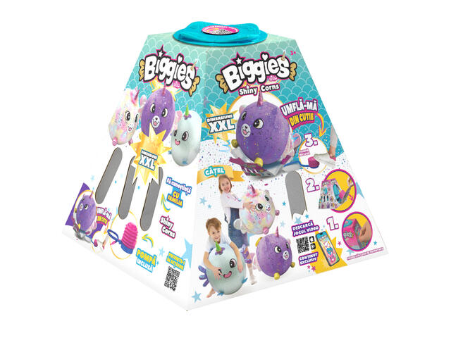 Jucarie de plus gonflabila, Biggies, Shiny Corns, Unicorn, Mov