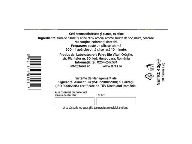 Ceai cu afine Fares Muntele Vrajit, 20 plicuri