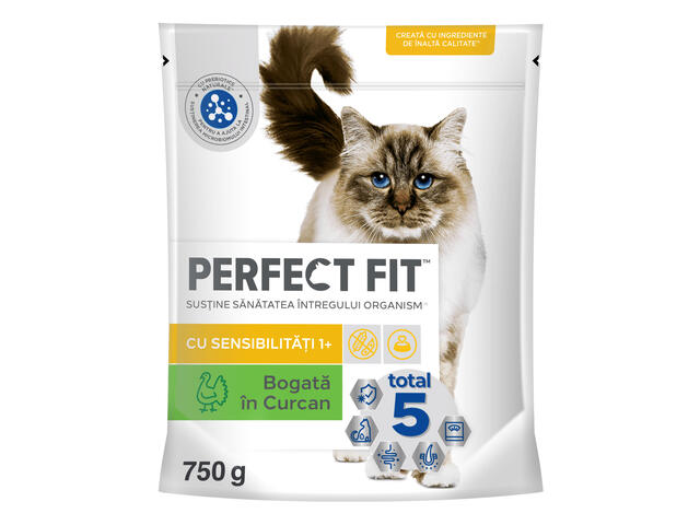 Perfect Fit hrana uscata de curcan pentru pisici sensibile adulte 750 g