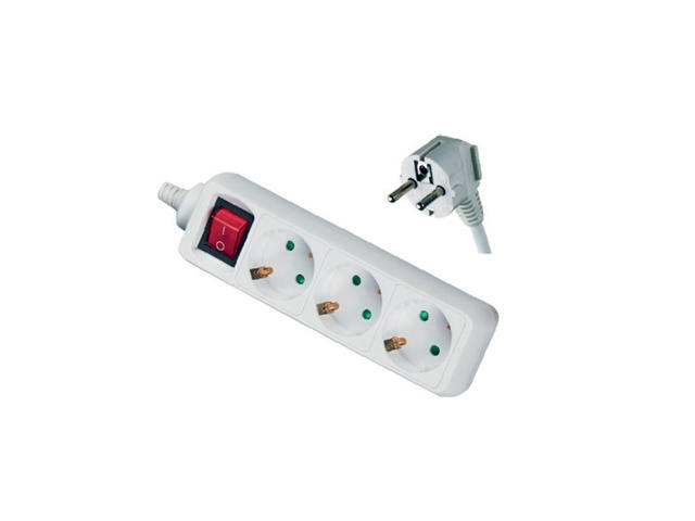 Prelungitor cu contact de protectie si intrerupator Gelux, 3 prize, 3 m