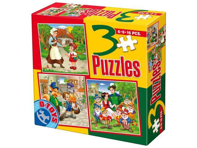 Set 3 puzzle basme D-Toys, 6/9/16 piese