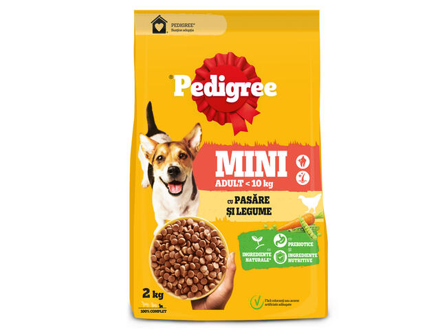 Pedigree hrana uscata cu pasare si legume pentru caini adulti de talie mica 2kg