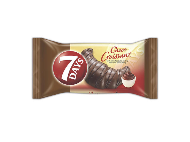 Croissant cu umplutura de cacao invelit in ciocolata cu lapte 7 Days Choco, 60 g