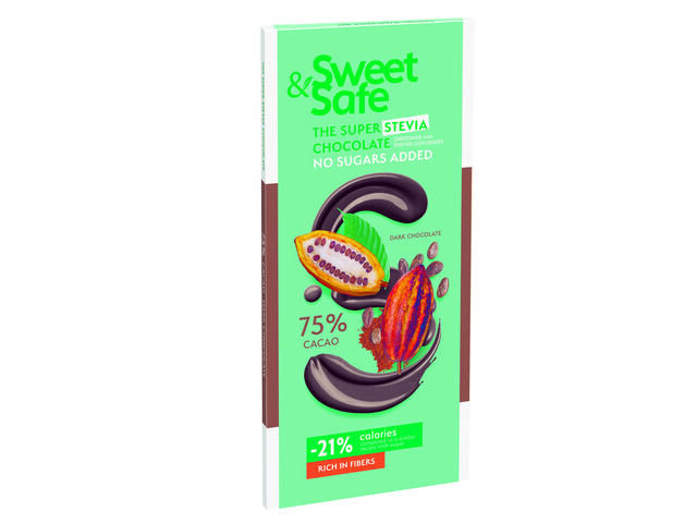 Sweet and Safe Ciocolata amaruie 75% cu indulcitor din Stevia 90g
