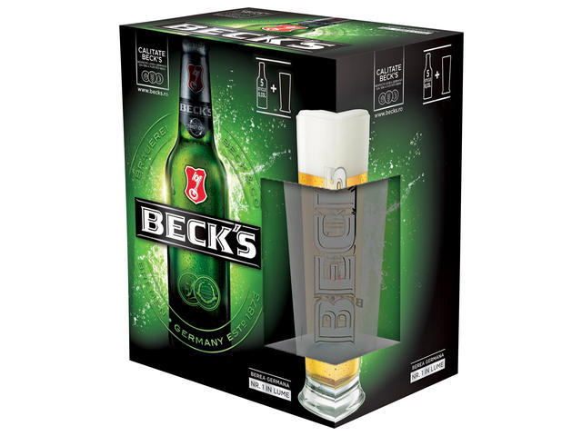 Bere Becks sticla 5 x 0.33l + Pahar