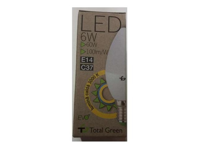 Bec LED EVO LUM C37 Total Green, 6W, soclu E14, 3000 K