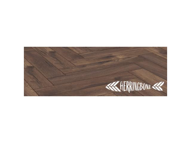 Parchet laminat 8 mm Kronotex Herringbone HB 4766, nuanta inchisa, stejar Calais, clasa de trafic 32, click, 655 x 133 mm