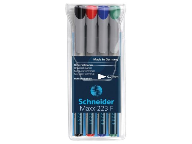 Marker permanent OHP Schneider 223, set 4 bucati, 0.7 mm, 4 culori