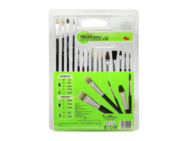 Set pensule pictura Auchan, 16 piese