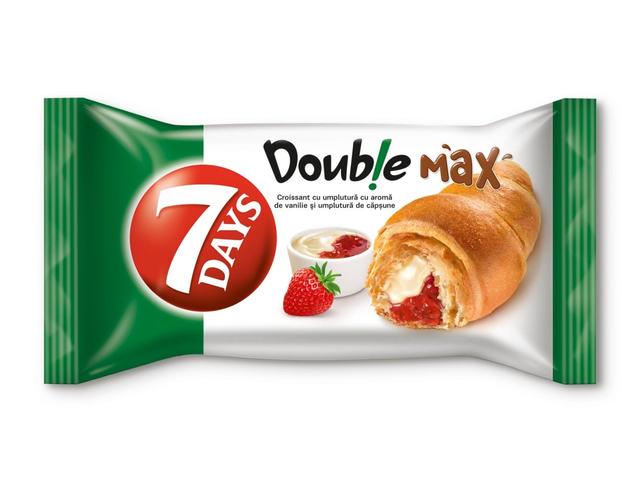 7Days Double Max Croasant cu crema cu aroma de vanilie si crema cu capsune 80g