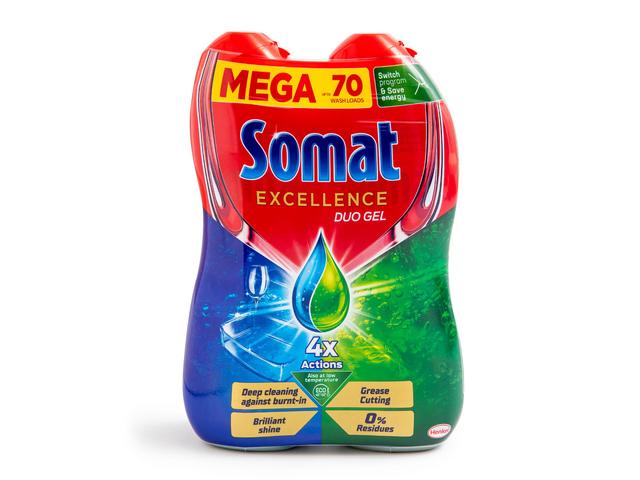 Detergent lichid pentru masina de spalat vase Excellence Duo Gel Somat 2x630 ML