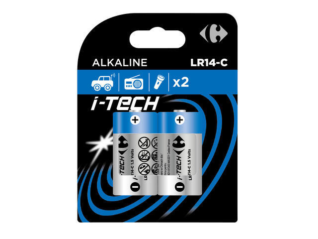 Set 2 baterii alcaline LR14 - C Carrefour I-Tech