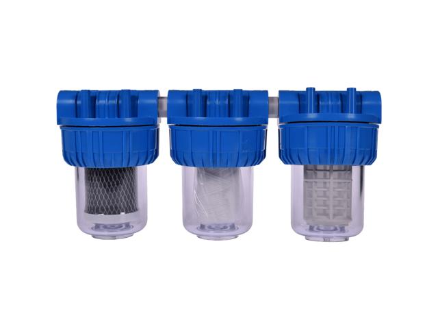 Filtru triplex de apa, carbune + polipropilena + sita, 5" cu 3/4" in linie