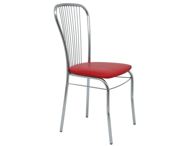 Scaun bucatarie tapitat rosu IP21900 Depozitul de scaune Arco, tapiterie piele ecologica, cadru metal argintiu, max. 110 kg, 46 x 48 x 93 cm