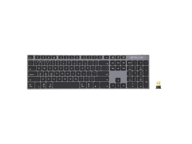 Tastatura fara fir Tellur Shade, Bluetooth, US, Alu, Gri Negru