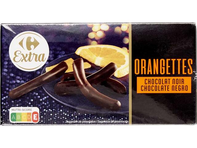 Coji de portocale confiate invelite in ciocolata neagra 200g Carrefour Extra