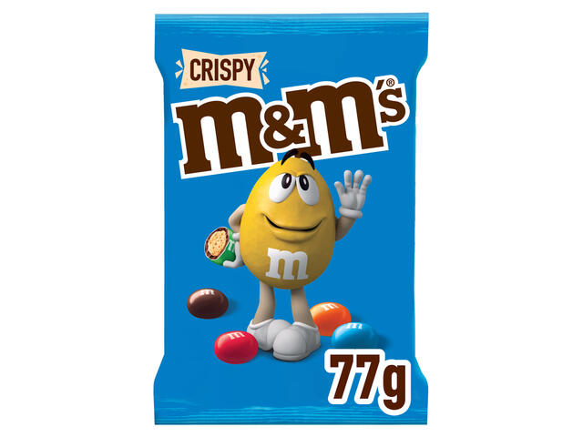 M&M's Crispy Miez din orez crocant in ciocolata cu lapte cu glazura colorata de zahar 77 g