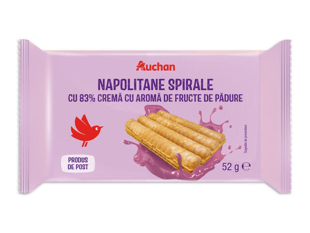 Napolitane spirale cu crema cu aroma de fructe de padure Auchan, 52 g