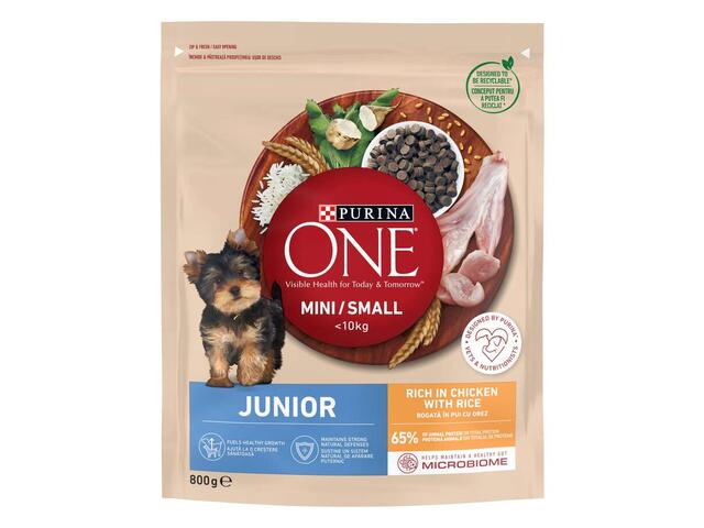 One Mini Dog Junior Hrana uscata pentru caini cu pui si orez 800g