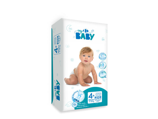 Scutece bebe Carrefour Baby, nr 4+, 50 bucati