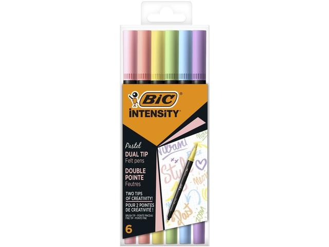 Set 6 markere de colorat cu dublu varf Bic Intensity Pastel, Multicolor