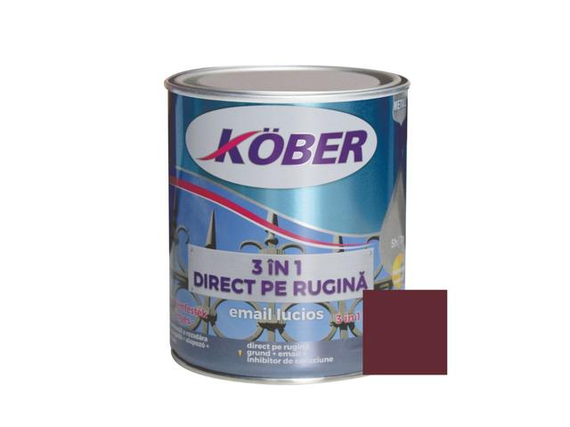 Vopsea alchidica/email  pentru metal Kober 3 in 1, interior / exterior, rosu vin, 0,75 L