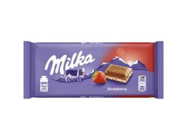 Ciocolata cu lapte alpin & umpluta cu crema de capsuni Milka 100 g